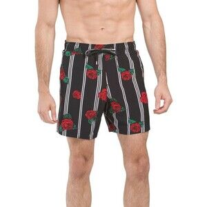 Surf Society mens Swim Trunk size Medium Black Stripe Roses Swim Short 7" inseam